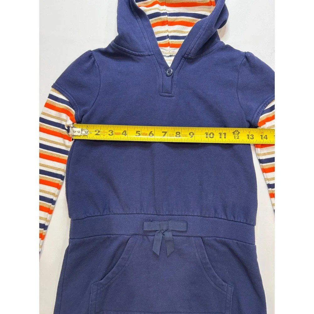 Gymboree Hoodie Dress Girls 8 Navy‎ Blue Good Striped Layered Look Sparkle Bow